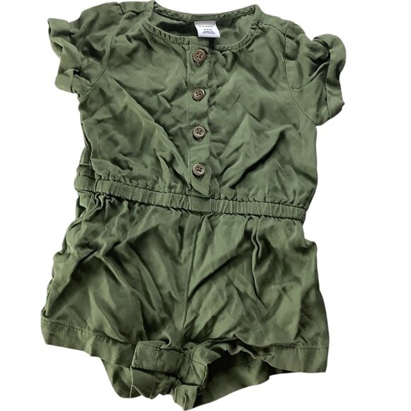 Old Navy Baby Girl Green Romper Jumpsuit Button Elastic Waist Short Sleeve 3-6M - Picture 1 of 9